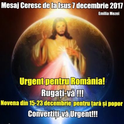 Mesaj Ceresc, Isus 7 decembrie 2017 -Novenă 15-23 decembrie 2017