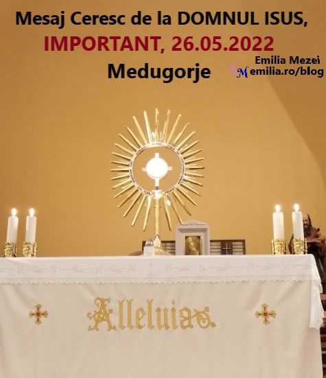Mesaj Ceresc de la DOMNUL ISUS, IMPORTANT, 26.05.2022, Medugorje, transmis prin Emilia Mezei