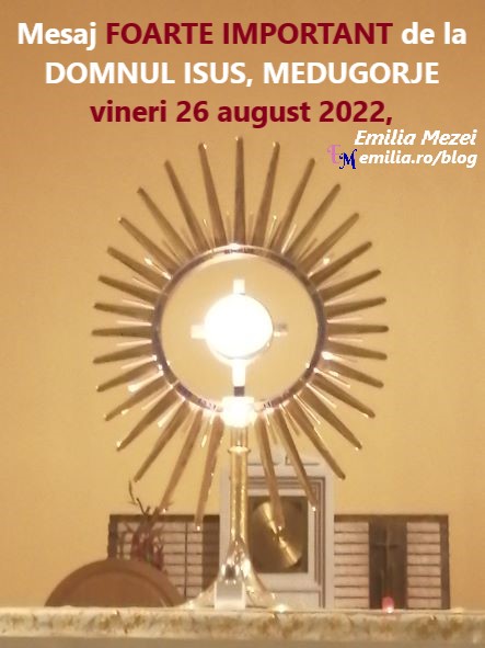 Mesaj FOARTE IMPORTANT de la DOMNUL ISUS, vineri 26 august 2022, Medugorje,transmis prin Emilia Mezei